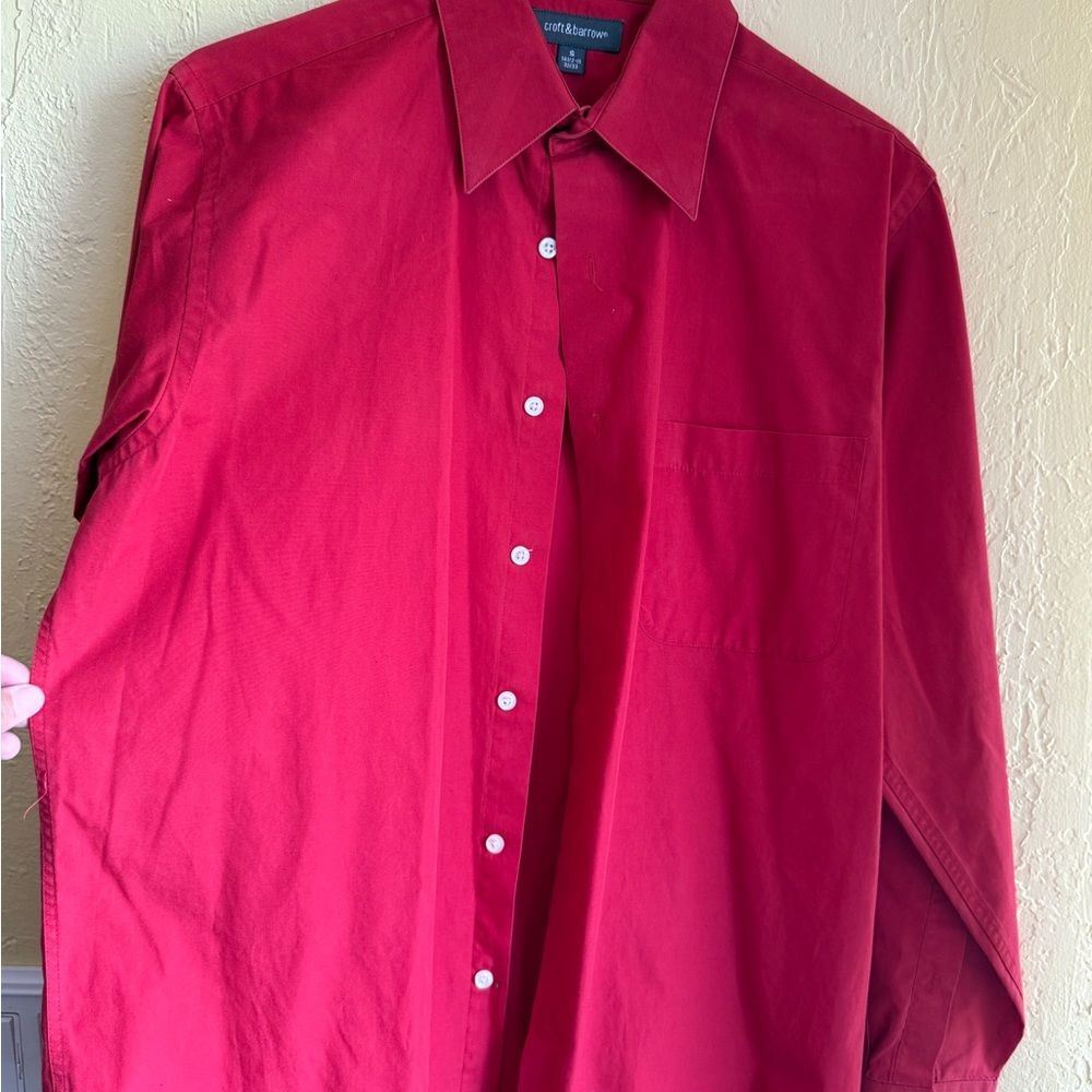 Croft & Barrow Mens Small Red Dress Shirt Preppy Y2K Business Casual Long Sleeve
